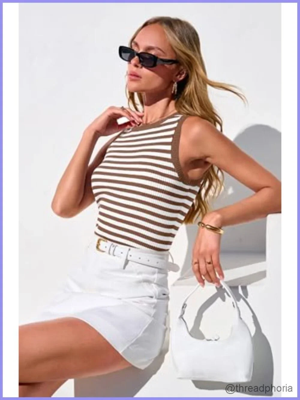 Ribbed Knit Tank Top - Sleeveless Striped Summer Top